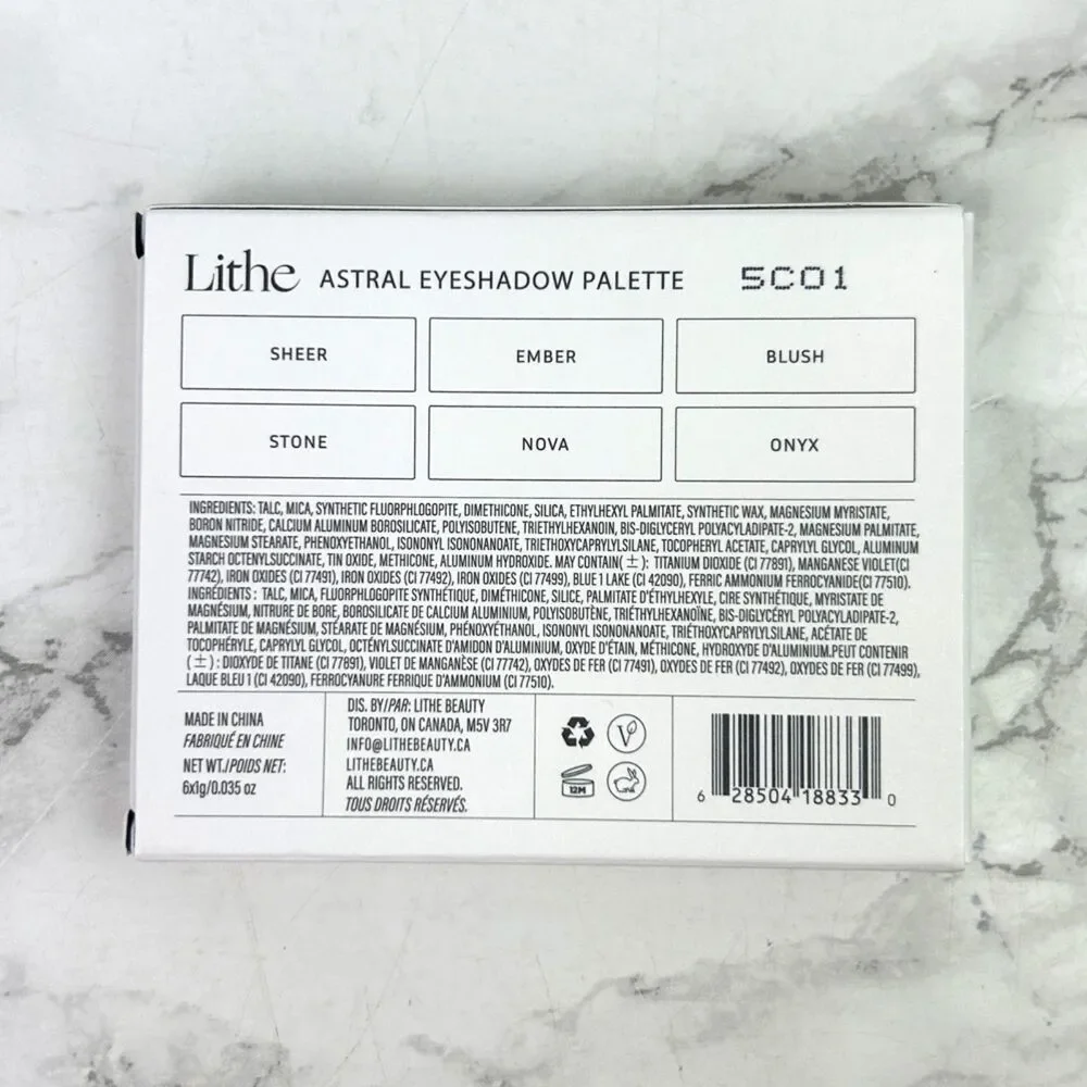 NIB Lithe Astral 6-Pan Eyeshadow Palette, Neutral Shimmer Metallic
